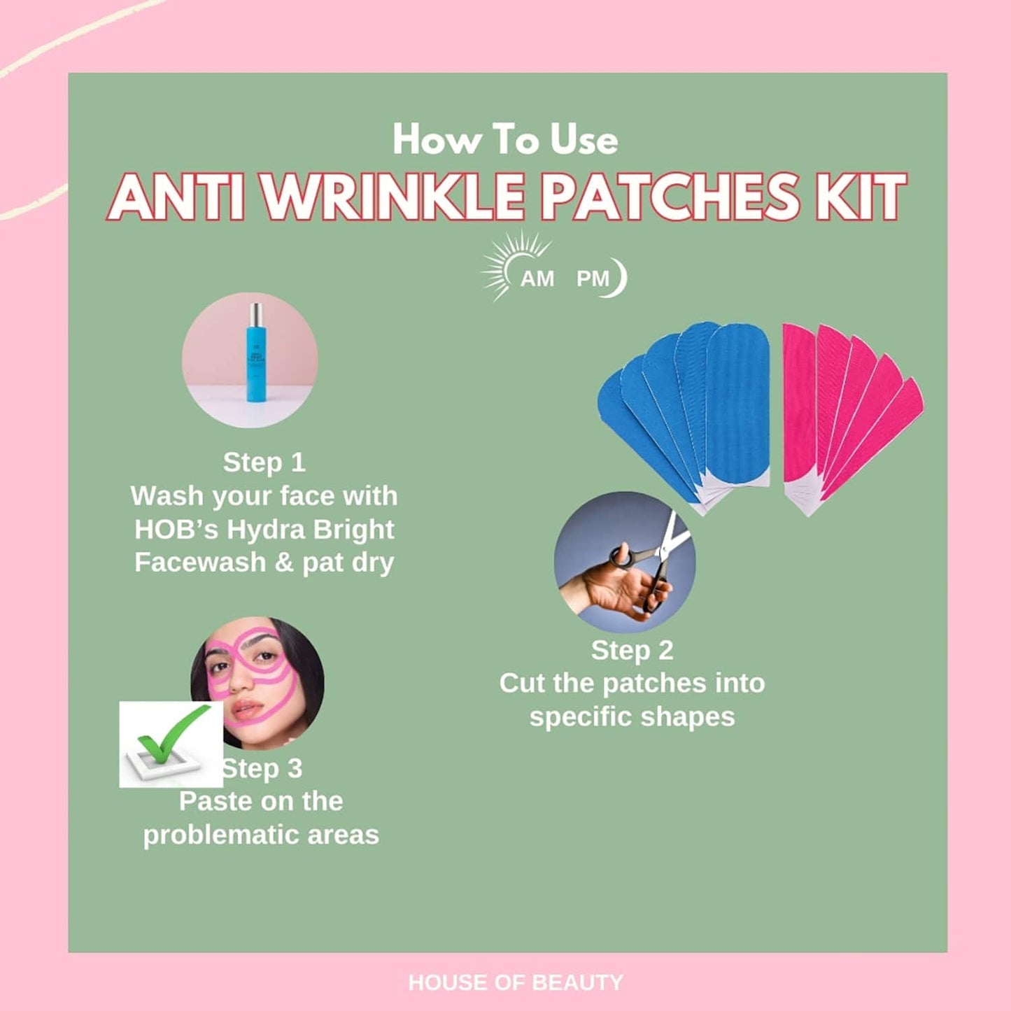 House of Beauty Overnight Anti-Wrinkle Face Taping Patches-Droopy, Sagged Cheek & Wrinkles (5 Pc)