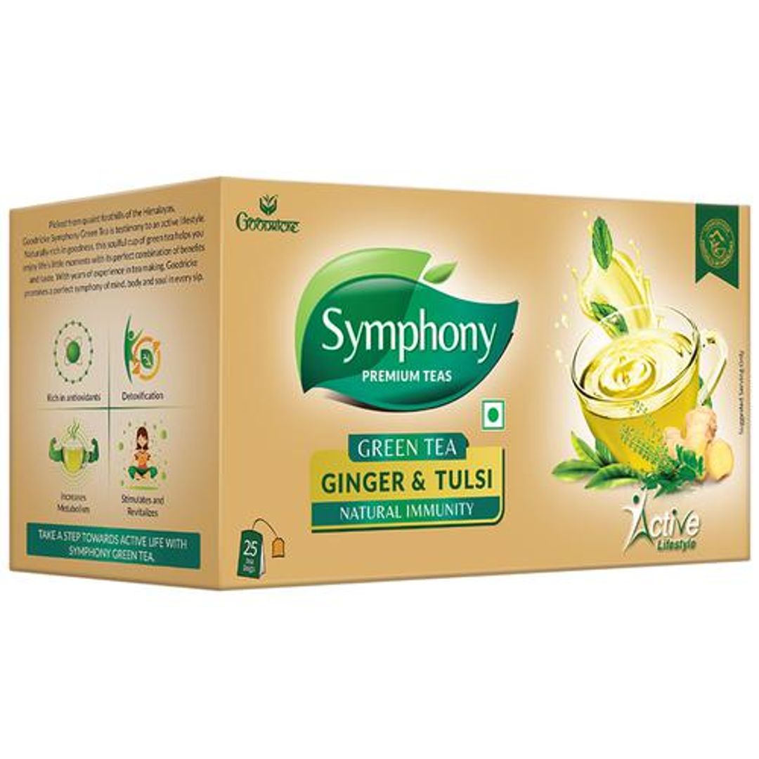 Symphony Premium Green Tea For Natural Immunity - Ginger & Tulsi, For Active Lifestyle, Healthy & Tasty
