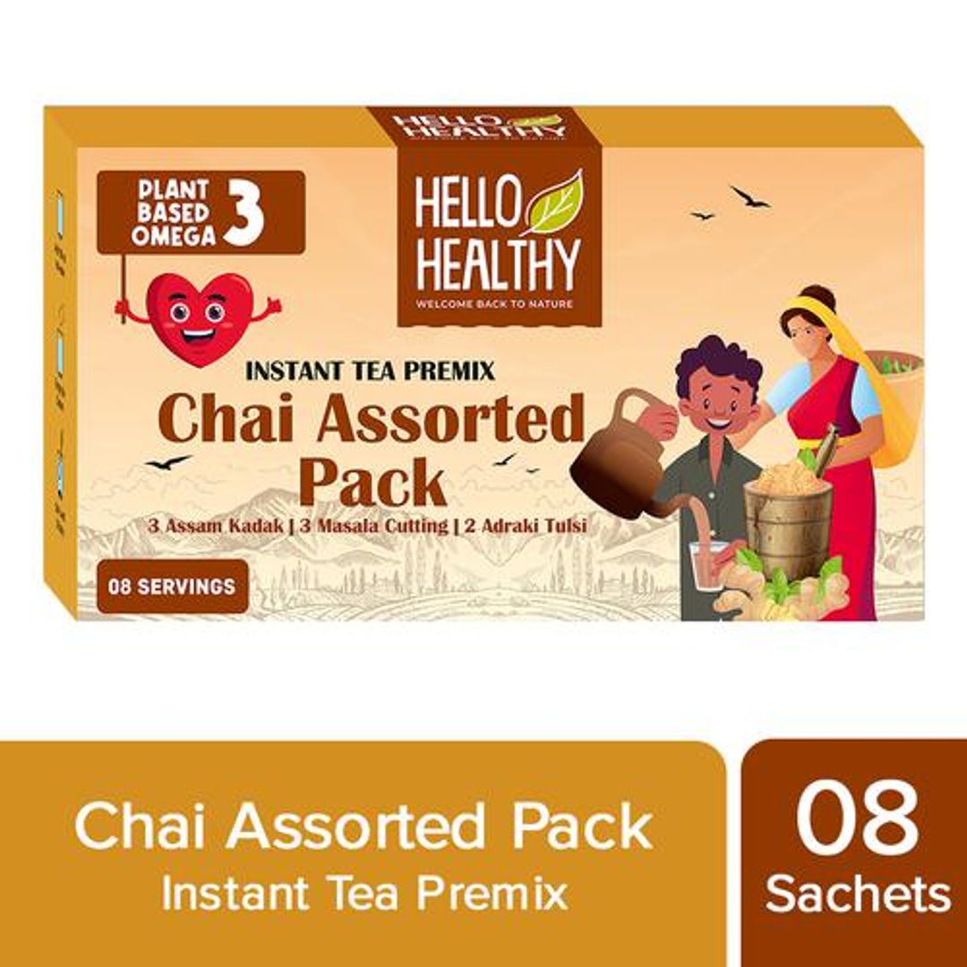 Instant Tea Premix/Chai Assorted Pack - Assam Kadak, Masala Cutting & Adraki Tulsi