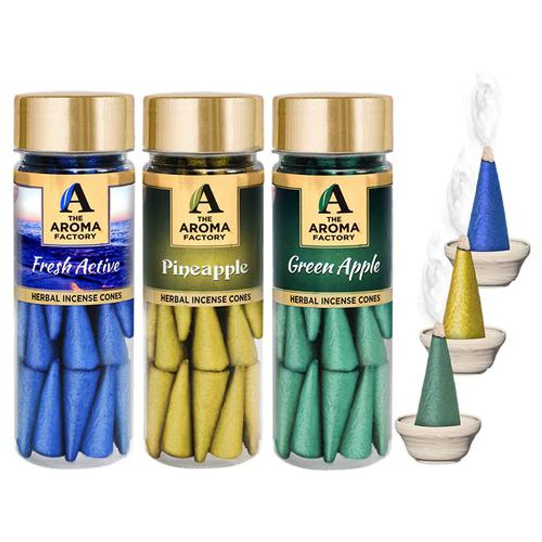 Herbal Incense/Dhoop Cones - 0% Charcoal, Pineapple, Green Apple & Fresh Active