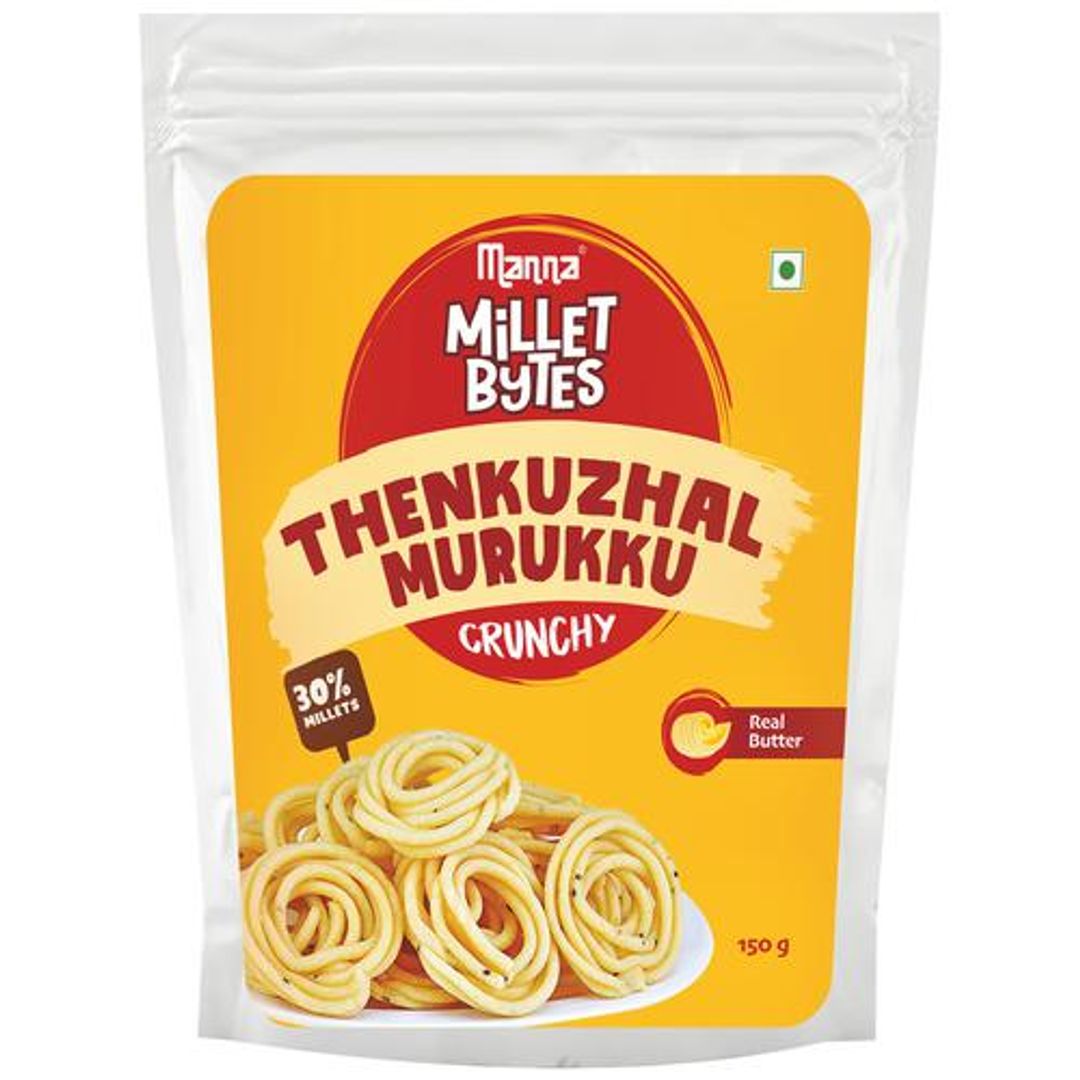 Millet Bytes Thenkuzhal Murukku - With Real Butter, Crunchy, Traditional Indian Snack