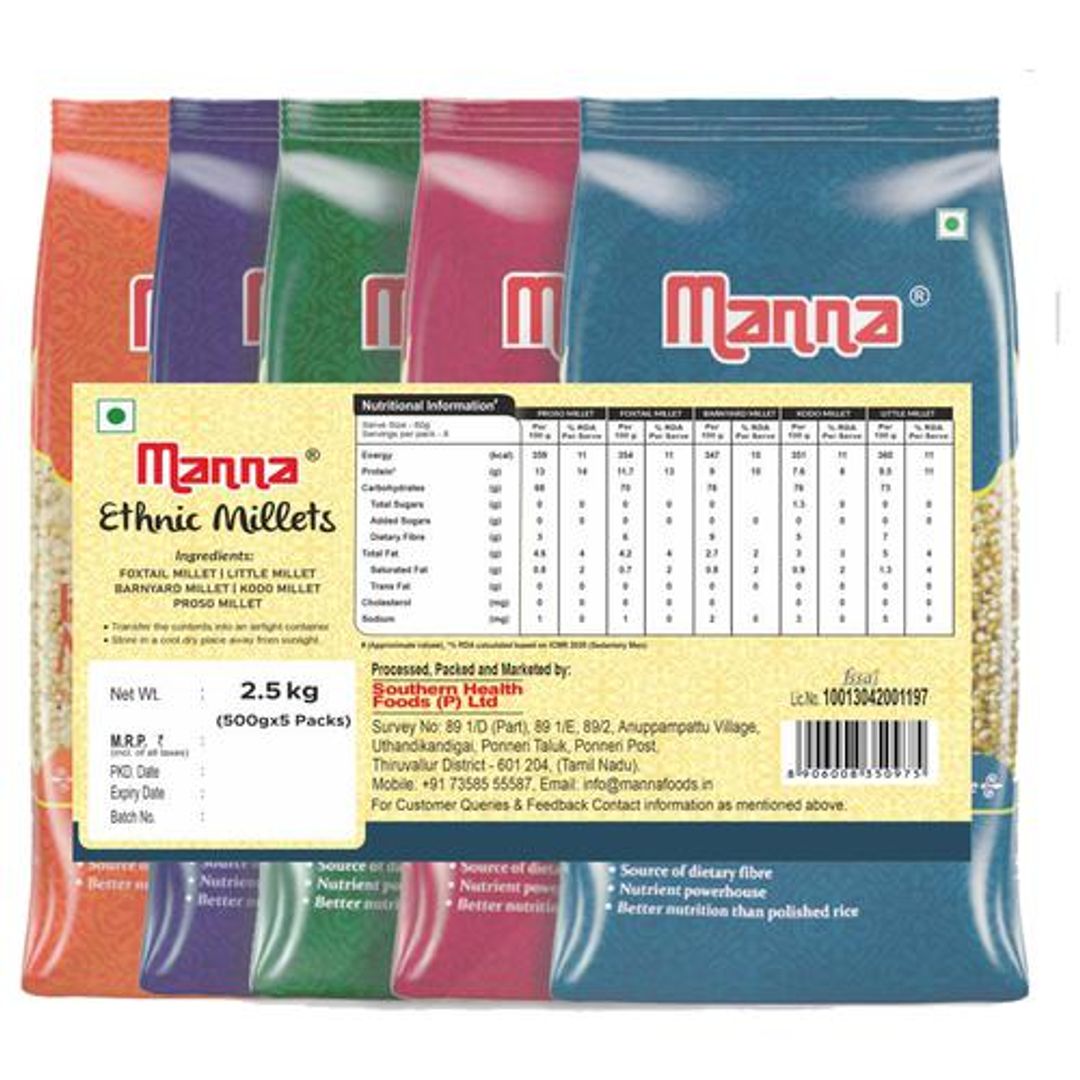 Manna Millets - Foxtail, Kodo, Little, Barnyard & Proso Millet