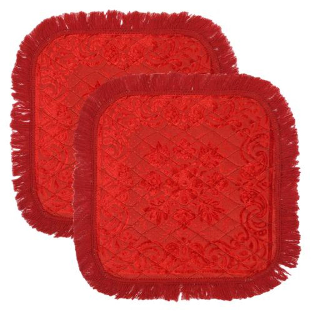 Velvet Pooja/Meditation Mat - 51 x 51 cm, Red