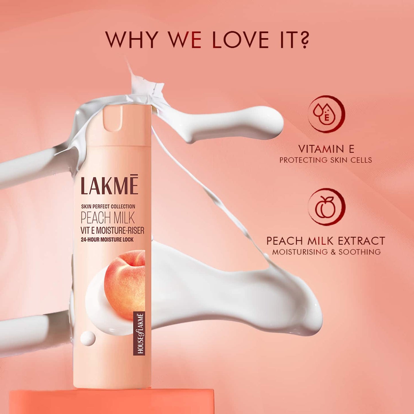 Lakme Peach Milk Vit E Light- Weight & Non-Sticky Moisturizer with 24-Hours Lock (200 ml)