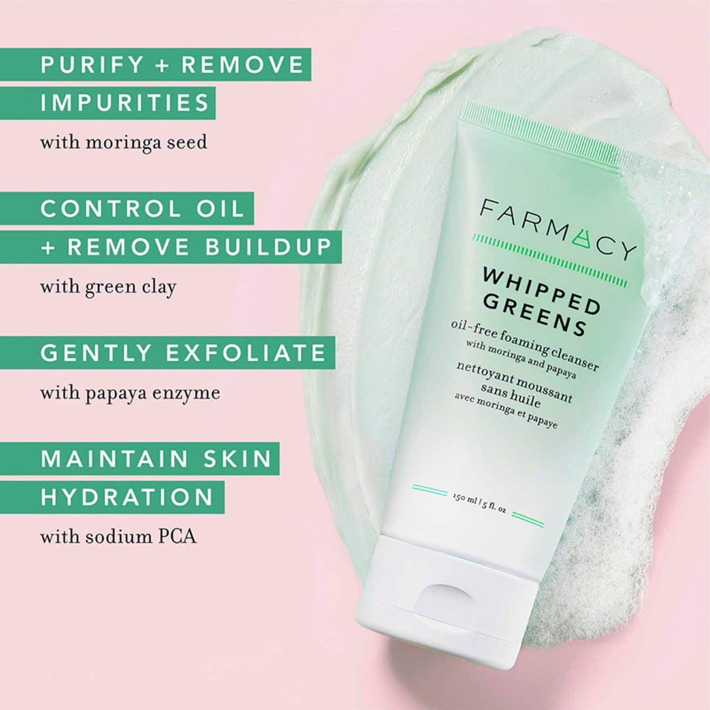 Farmacy Beauty Whipped Greens Oil-Free Foaming Cleanser (150ml)