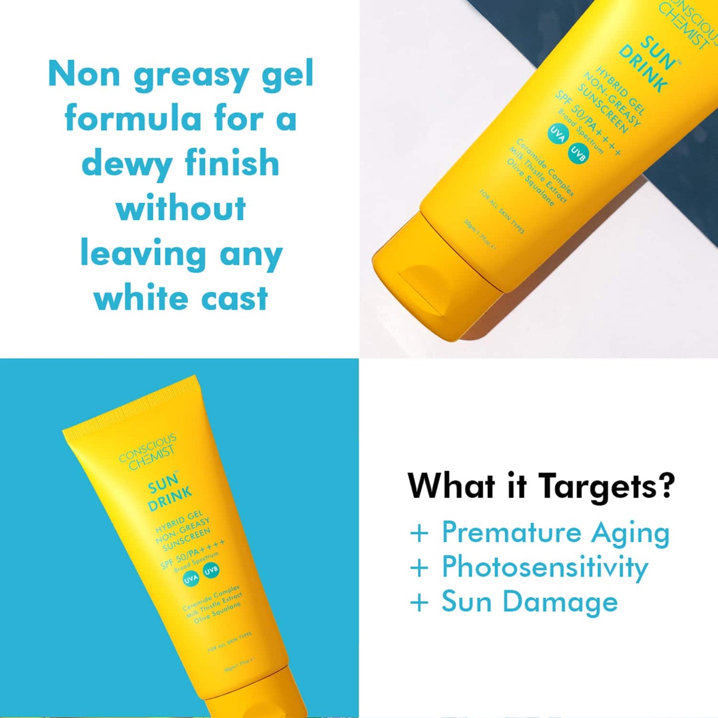 Conscious Chemist Hybrid Lightweight Gel Sunscreen SPF50 PA++++ UVA/UVB Protection- (50g)