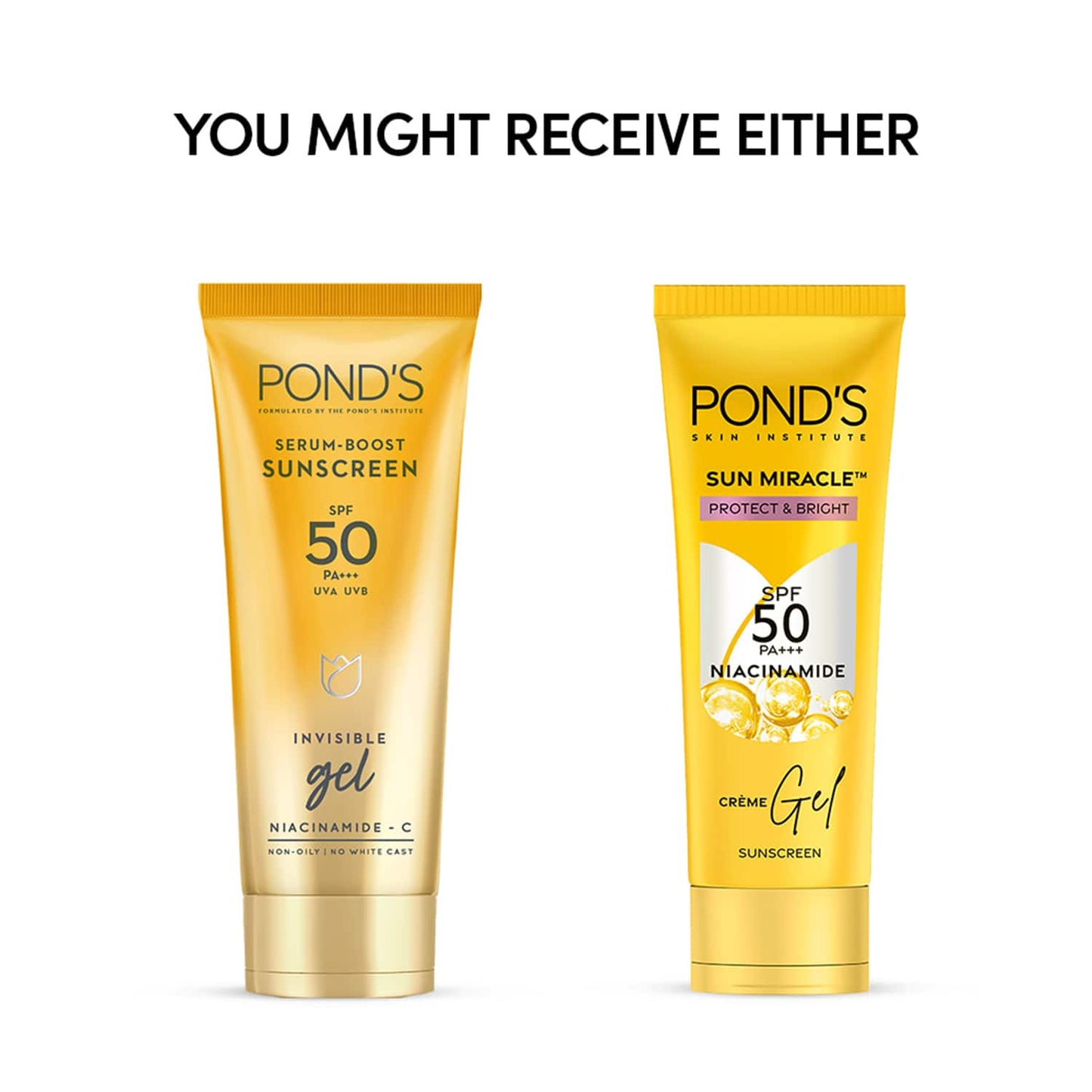 Pond's Sun Miracle SPF 50 PA+++ Creme Gel Sunscreen - Protect & Bright, With Niacinamide (50 g)
