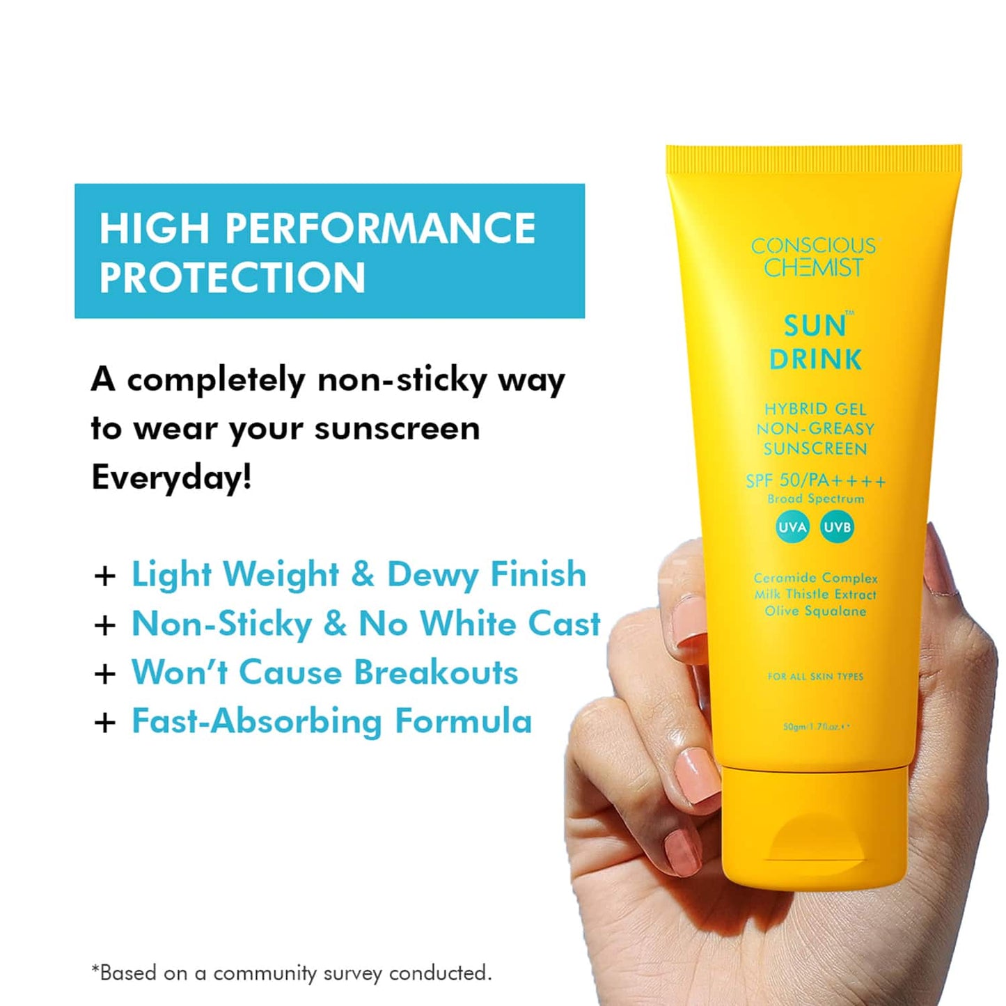 Conscious Chemist Hybrid Lightweight Gel Sunscreen SPF50 PA++++ UVA/UVB Protection- (50g)