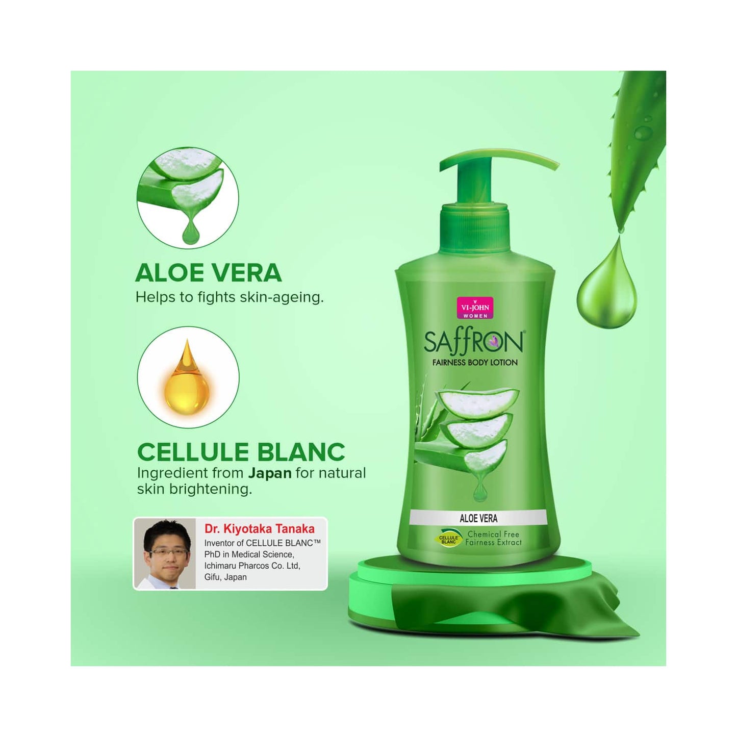 VI-JOHN Saffron Aloe Vera Fairness Body Lotion (250ml)