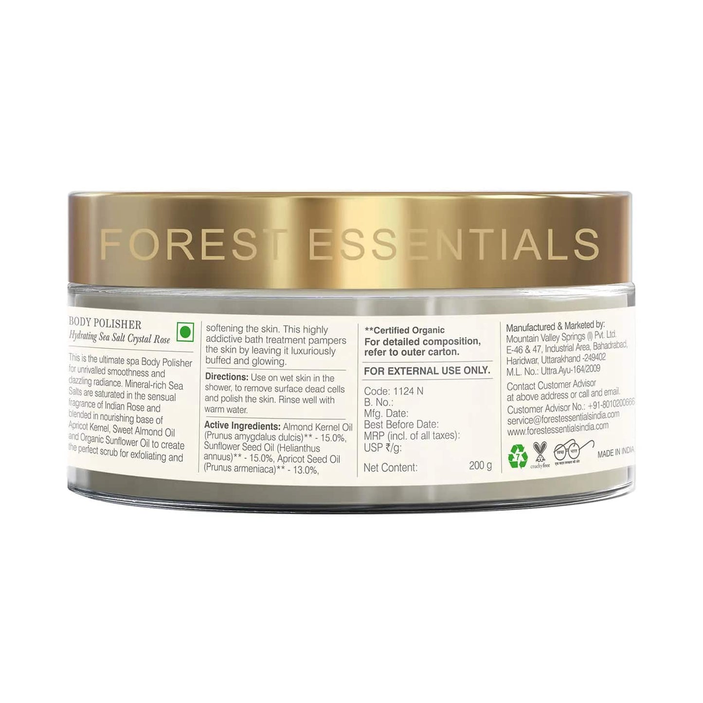 Forest Essentials Body Polisher Hydrating Sea Salt Crystal Rose Scrub (200g)