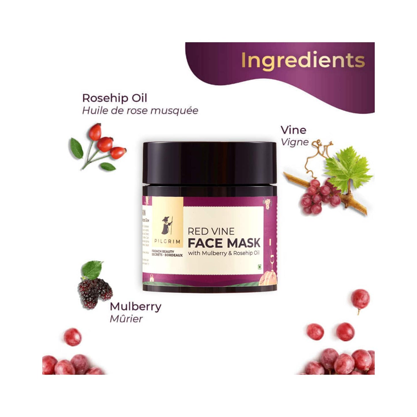 Pilgrim Red Vine Face Mask With Mulberry & Rosehip Oil (100g)