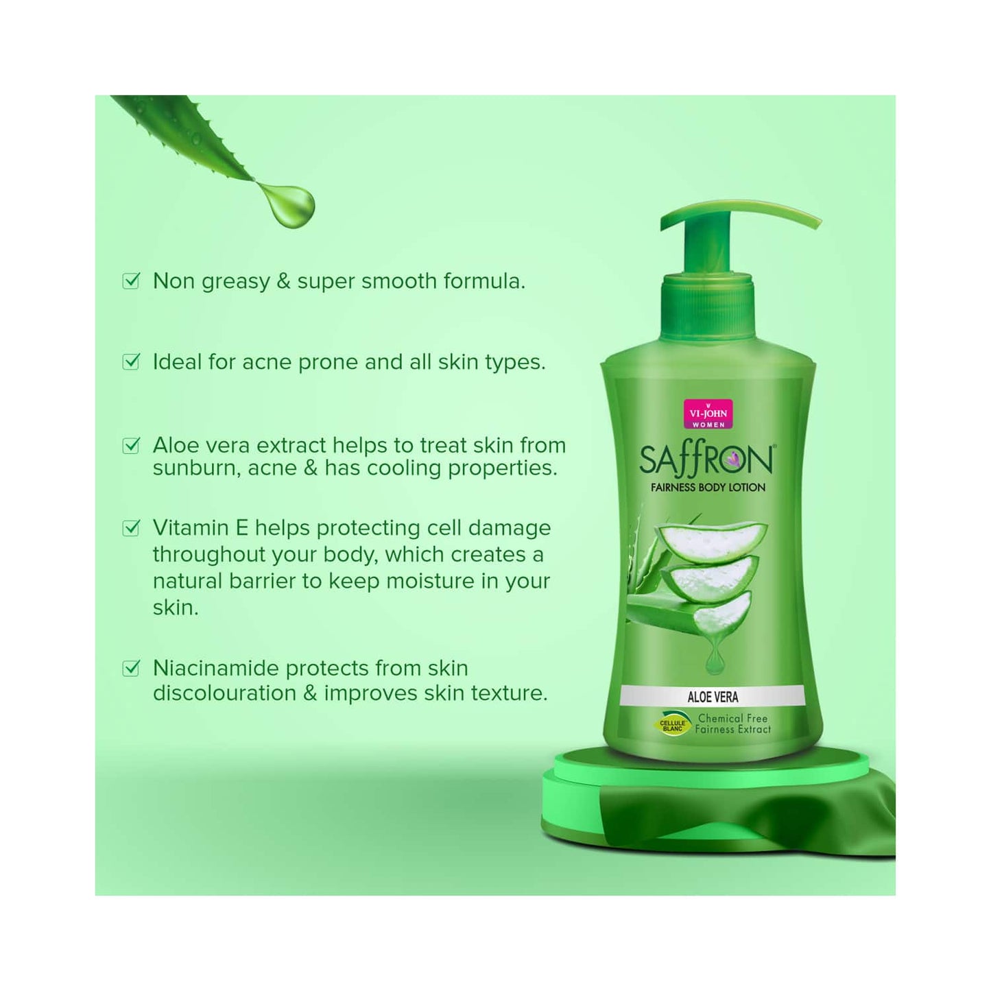 VI-JOHN Saffron Aloe Vera Fairness Body Lotion (250ml)