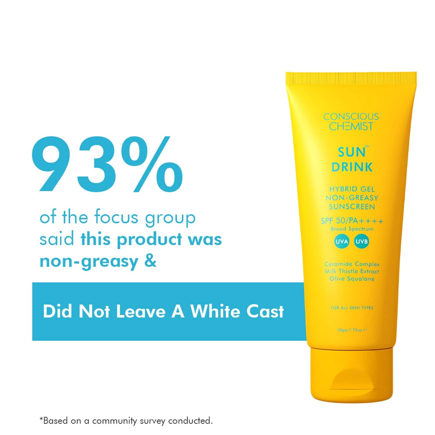 Conscious Chemist Hybrid Lightweight Gel Sunscreen SPF50 PA++++ UVA/UVB Protection- (50g)