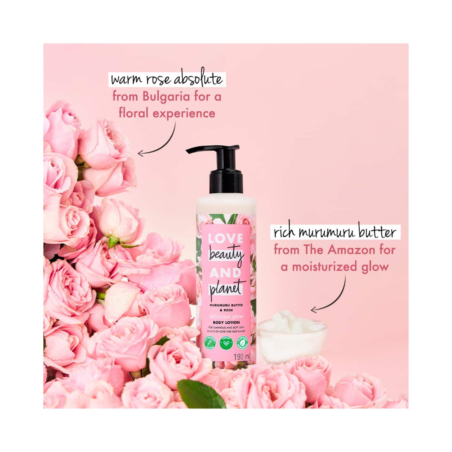 Love Beauty & Planet Murumuru Butter & Rose Moisturising Body Lotion (190 ml)