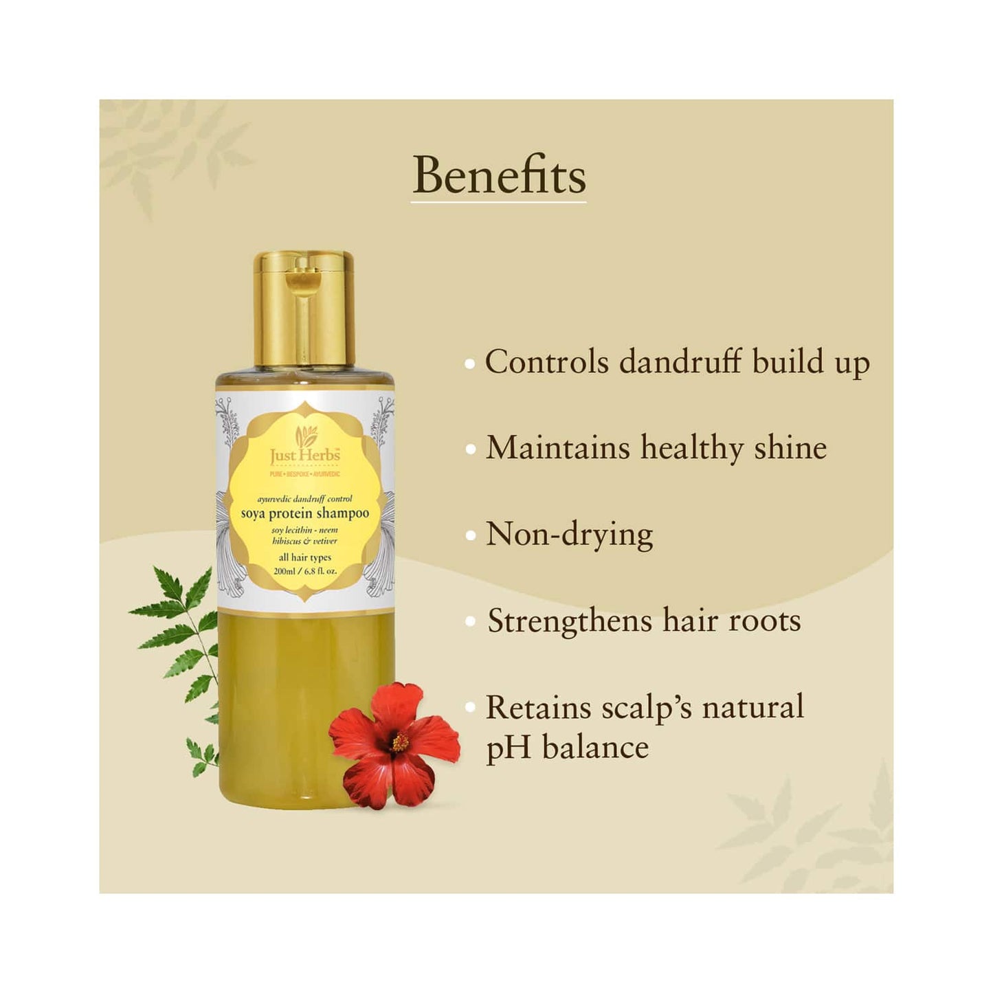 Just Herbs Ayurvedic Soya Protein Anti-Dandruff Shampoo (200ml)