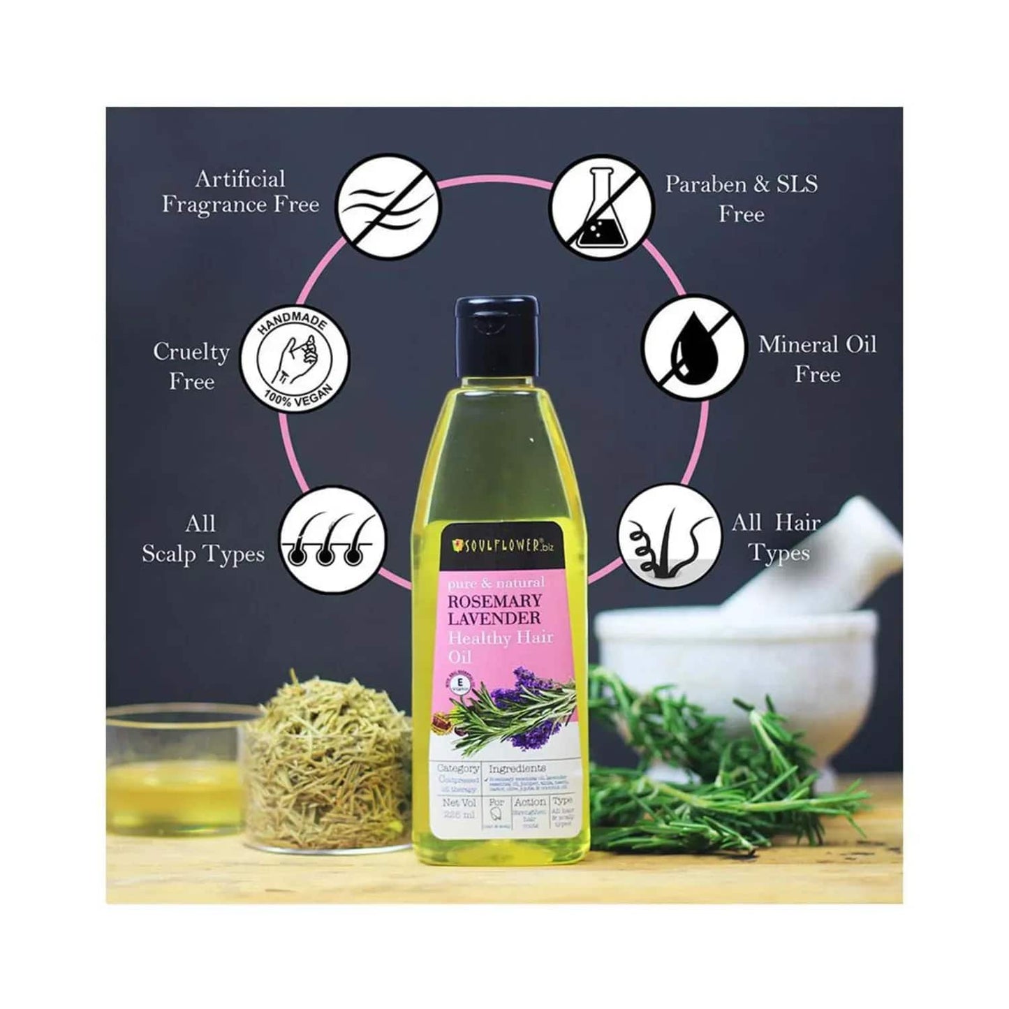 Soulflower Rosemary Lavender Healthy Hair Oil - (225ml)