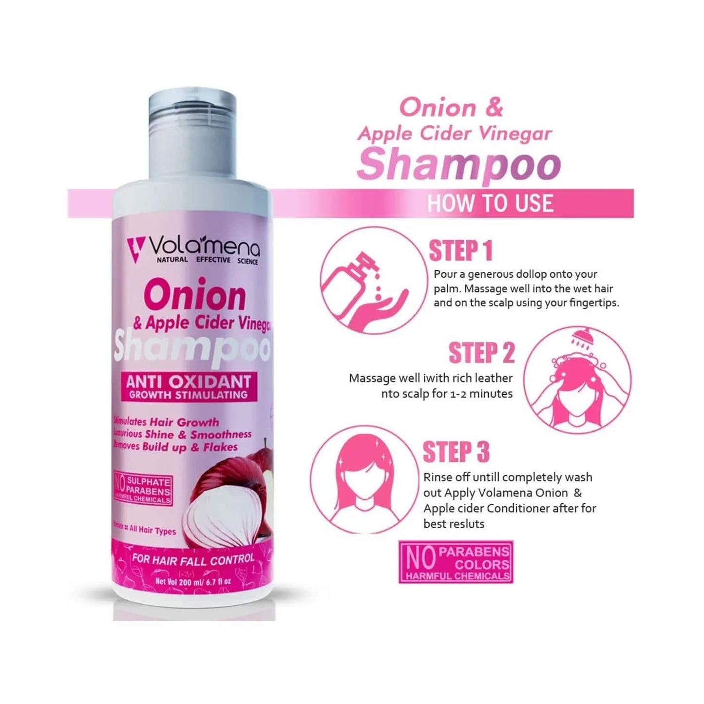 Volamena Onion Apple Cider Vinegar Shampoo With Antioxidant Growth Stimulating (200ml)