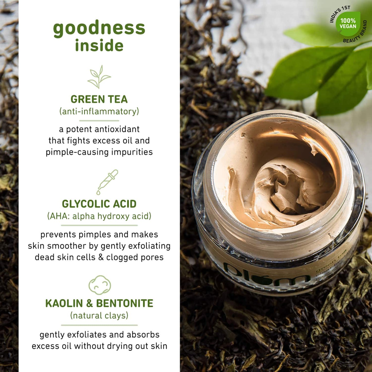 Plum Green Tea Clear Face Mask, Fights Pimples, Control Excess Oil, Unclogs Pores (60g)