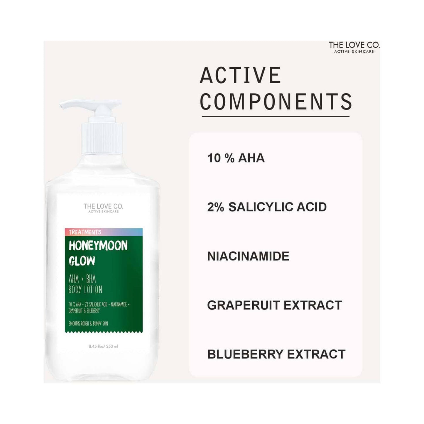 THE LOVE CO. Honeymoon Glow AHA + BHA Body Lotion For Rough & Bumpy Skin (250ml)