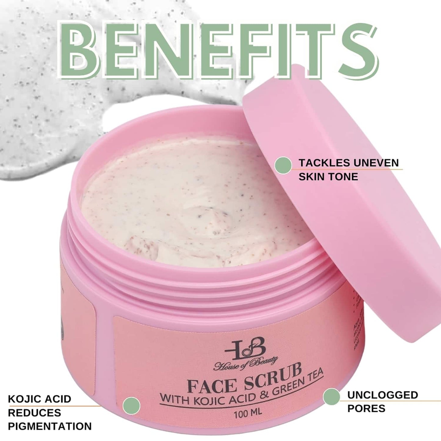 House of Beauty Face Scrub W/T Kojic Acid To Exfoliate, Brighten & Remove Dark Spots (100 ml)