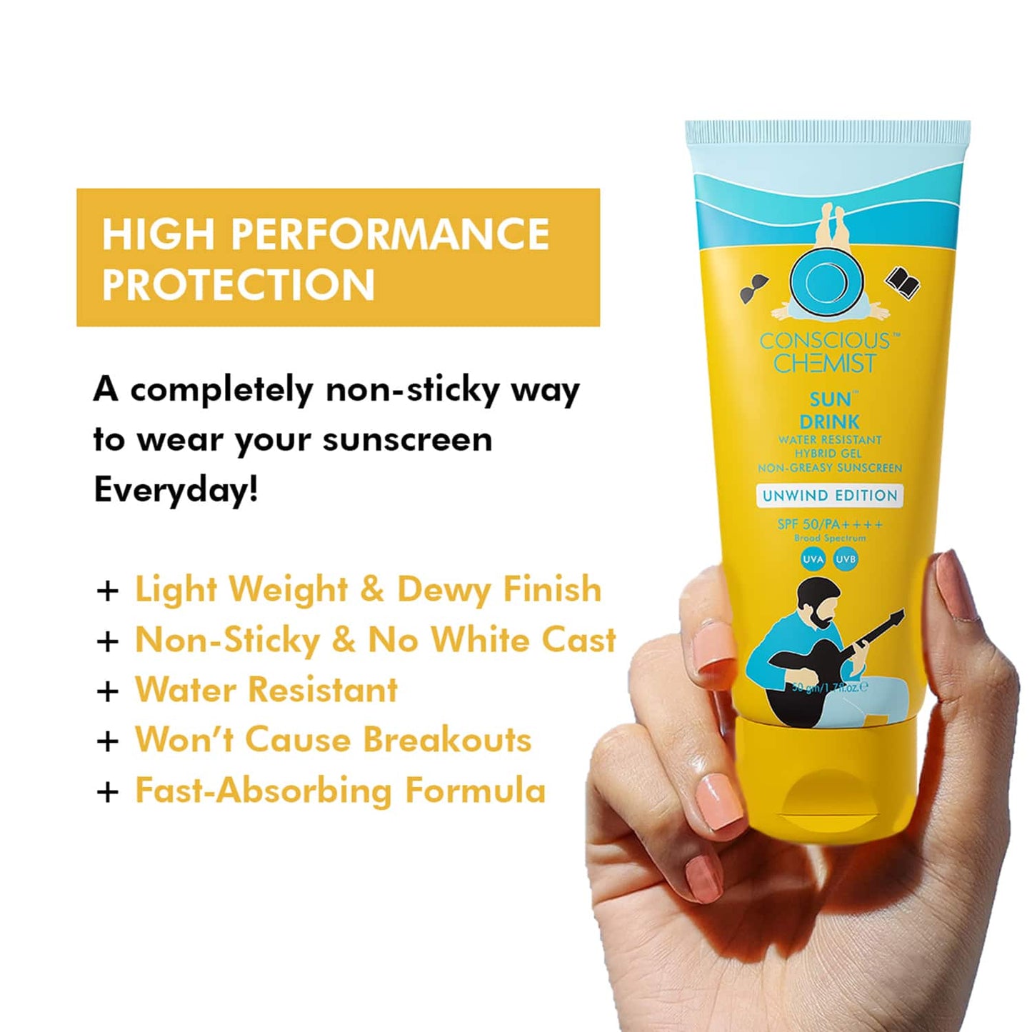 Conscious Chemist Unwind Edition Water Resistant Hybrid Sunscreen SPF 50 PA++++ UVA/UVB - (50g)