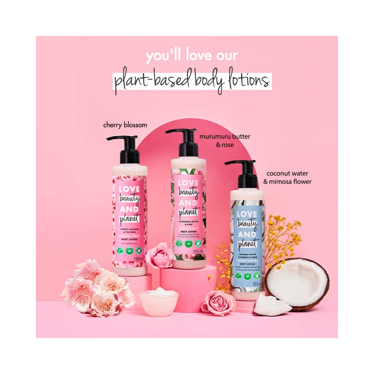 Love Beauty & Planet Murumuru Butter & Rose Moisturising Body Lotion (190 ml)