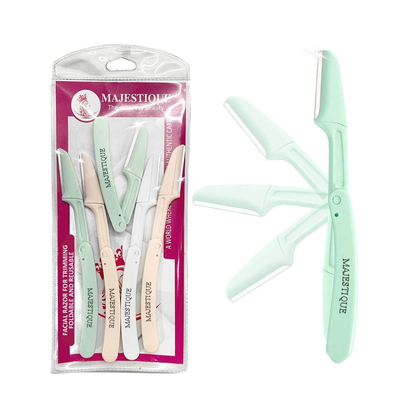 Majestique Foldable & Reusable Facial Hair Razor For Face Eyebrows Upper Lip (5 pcs)