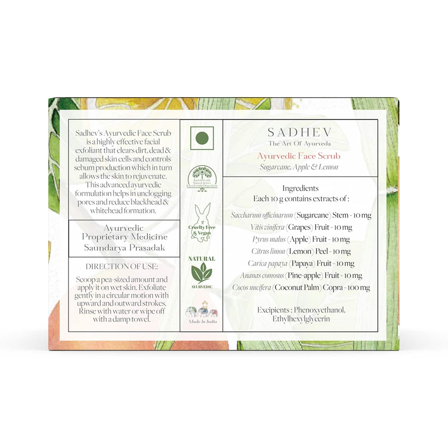 Sadhev Ayurvedic Face Scrub with Sugarcane, Apple, and Lemon (75 g)