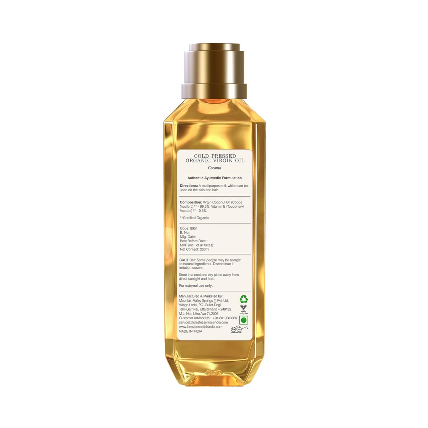 Forest Essentials Organic Coconut Cold Pressed Virgin Oil (200ml)