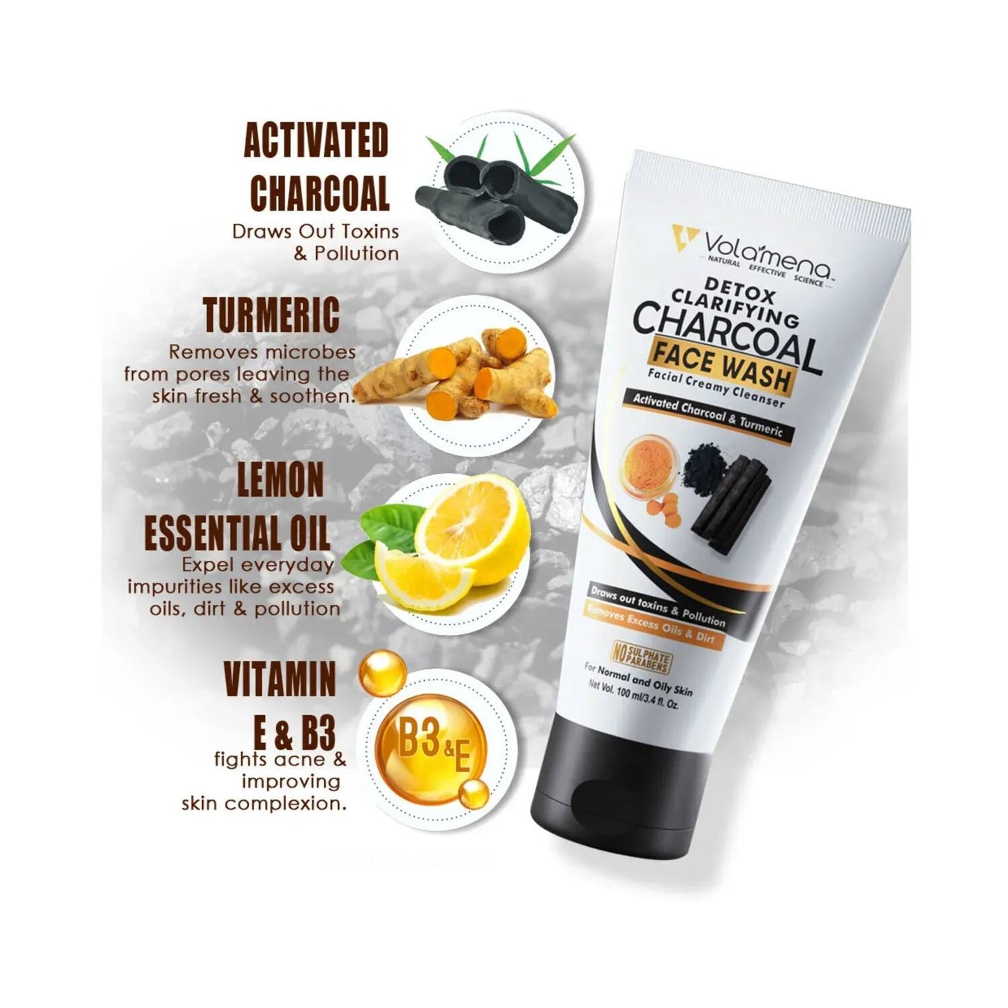 Volamena Detox Clarifying Charcoal Facial Creamy Facewash (100ml)
