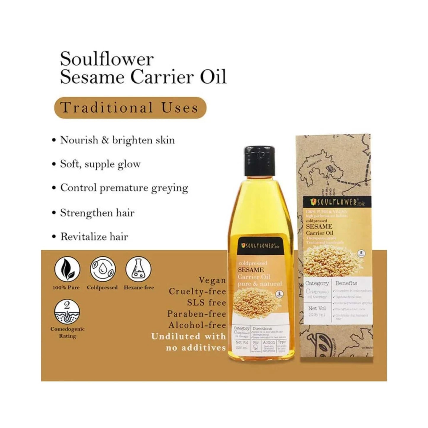 Soulflower Coldpressed Sesame Carrier Oil - (225ml)