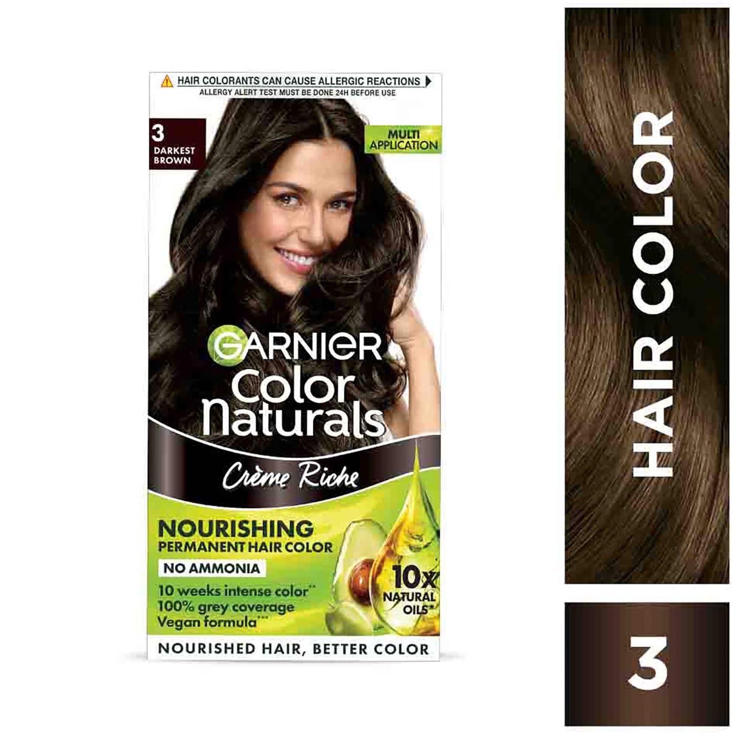 Garnier Color Naturals Creme Hair Color - Shade 3 Darkest Brown (70ml + 60g)