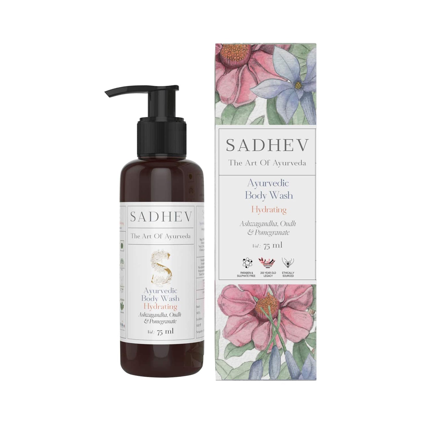 Sadhev Ayurvedic Hydrating Body Wash With Ashwagandha, Oudh & Pomegranate (75ml)