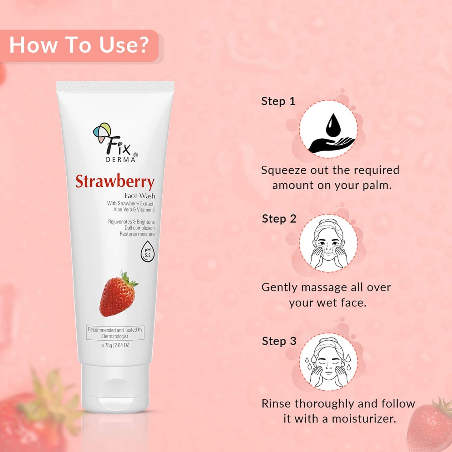 Fixderma Strawberry Facewash with 0.2% Vitamin E & Strawberry Extract (75g)