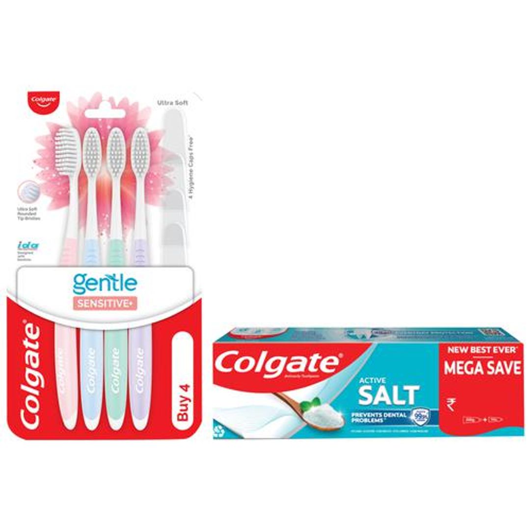 Active Salt Toothpaste Saver Pack 300g + Sensitive Soft Bristles Toothbrush 4pcs