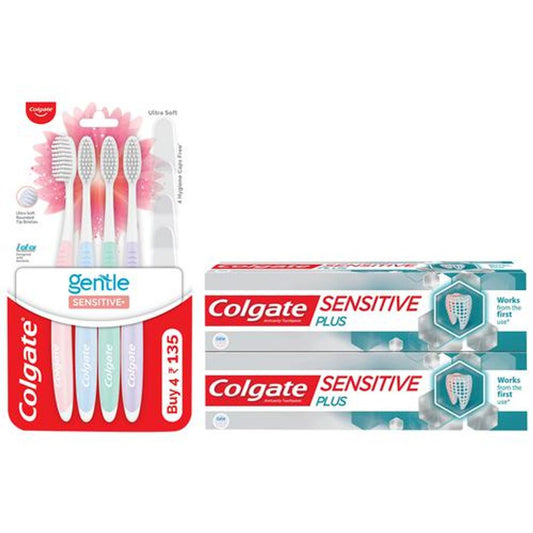 Sensitive Plus Toothpaste 2x70g +Sensitive Soft Bristles Toothbrush 4 pcs