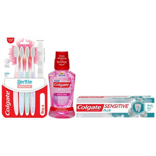 Sensitive Plus Toothpaste 70g+Soft Bristles Toothbrush 4pcs+Mouthwash Plax 250ml