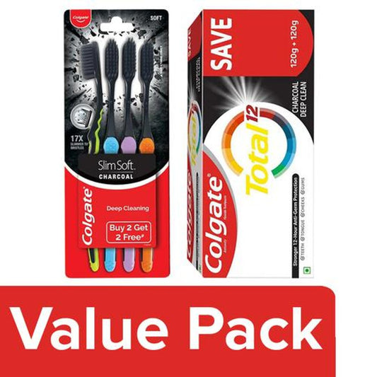 Total Charcoal Toothpaste (120 g x 2) + Slim Soft Charcoal Brush (4 N)