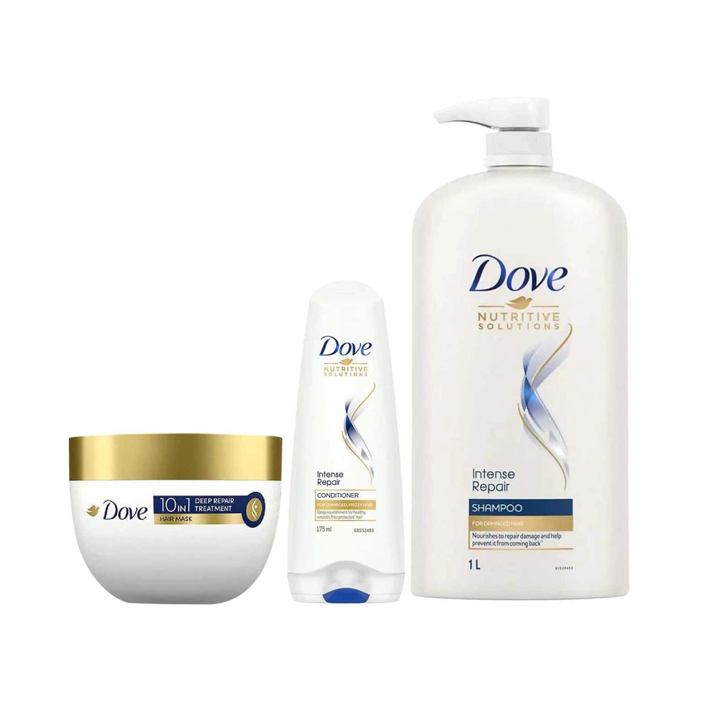 Dove Intense Repair Shampoo + Conditioner + 10 in 1 Deep Repair Treatment Hair Mask Combo