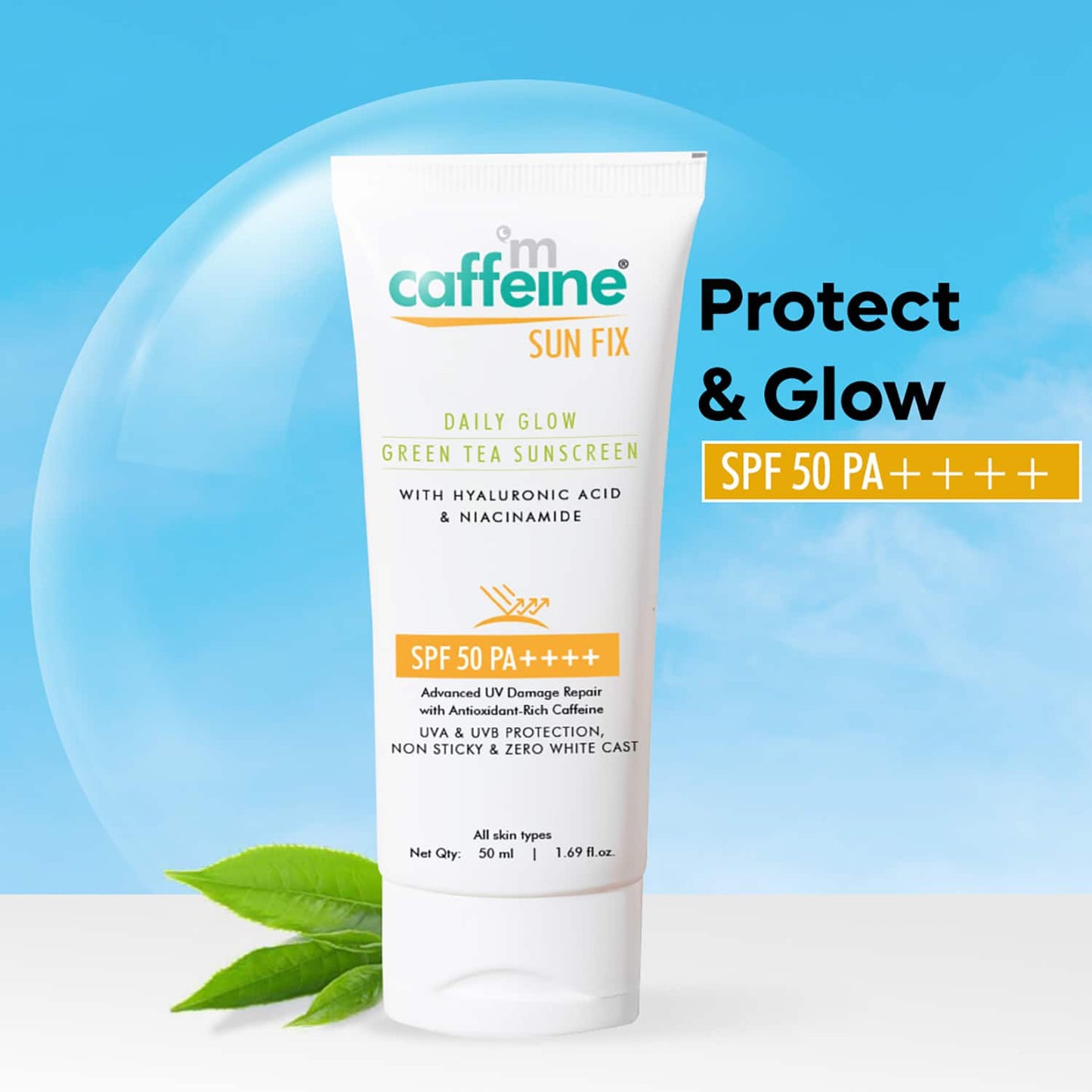 mCaffeine Daily Glow Sunscreen SPF50 PA++++ with Niacinamide & Green Tea, No White Cast