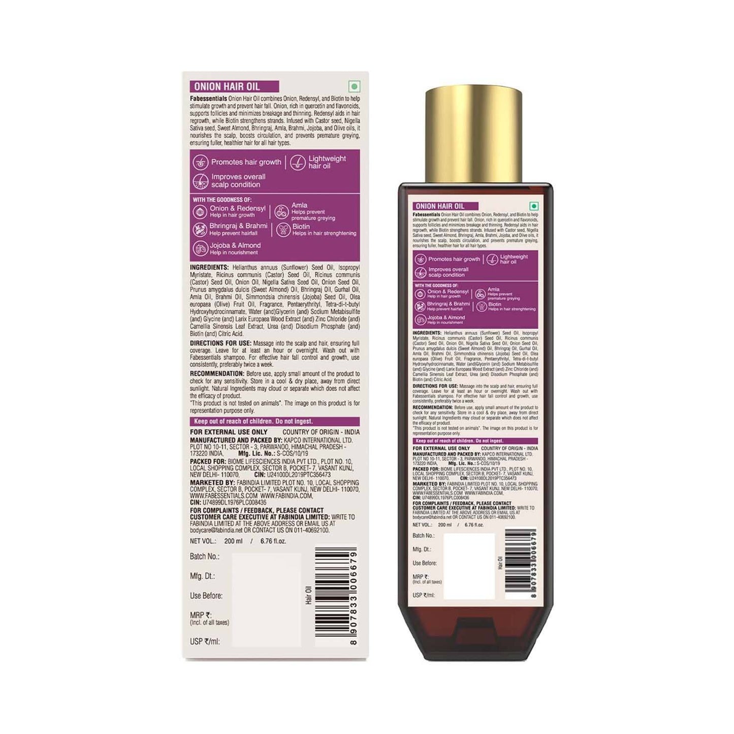 Fabessentials by Fabindia Onion Oil with Redensyl & Biotin Hair Fall Control (200 ml)