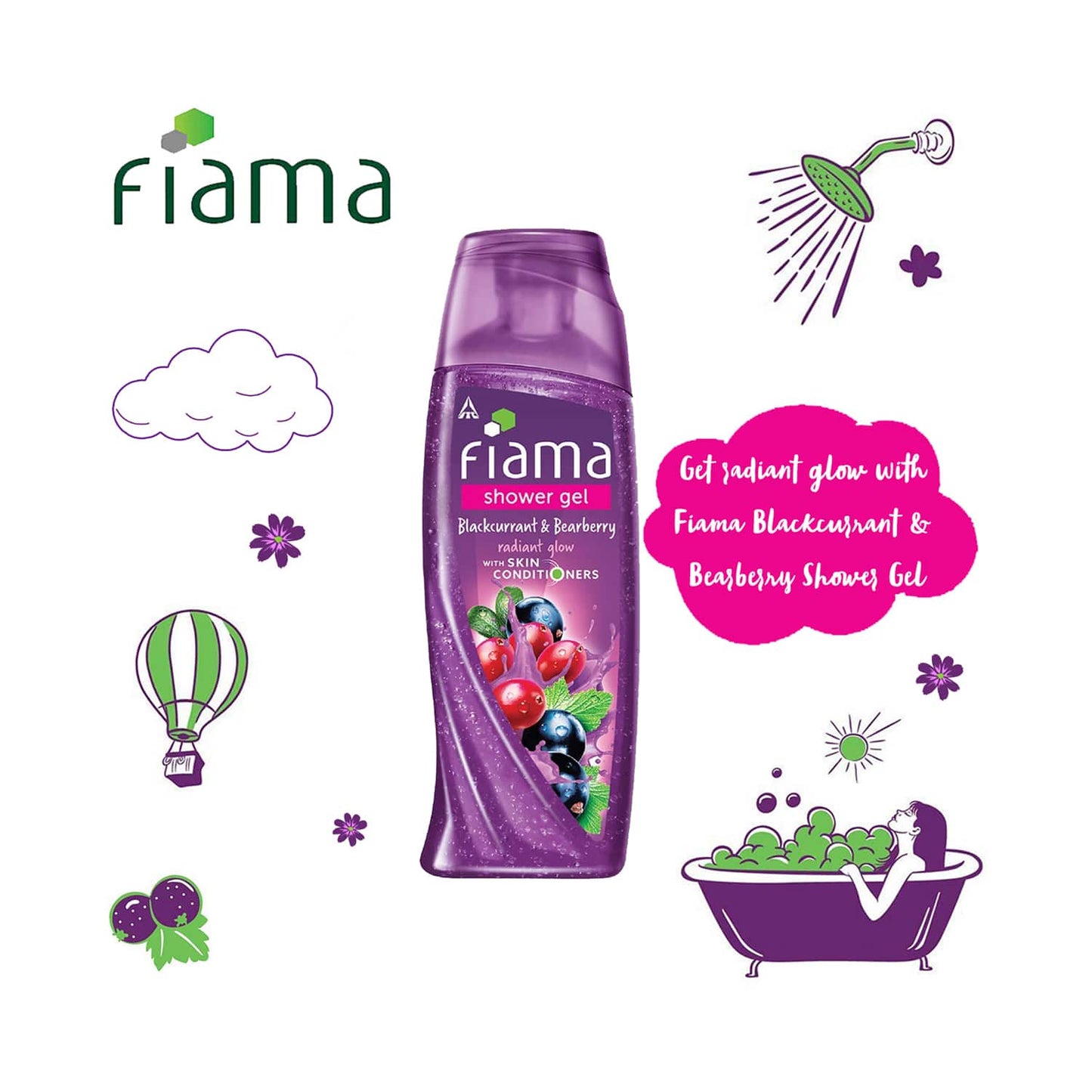 Fiama Blackcurrant & Bearberry Radiant Glow Shower Gel With Skin Conditioners (250ml)