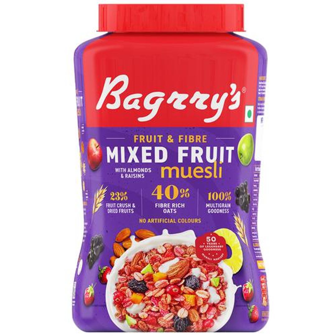 Bagrry`S Fruit N Fibre Mixed Fruit Muesli - 23% Real Fruits 1 kg Pouch