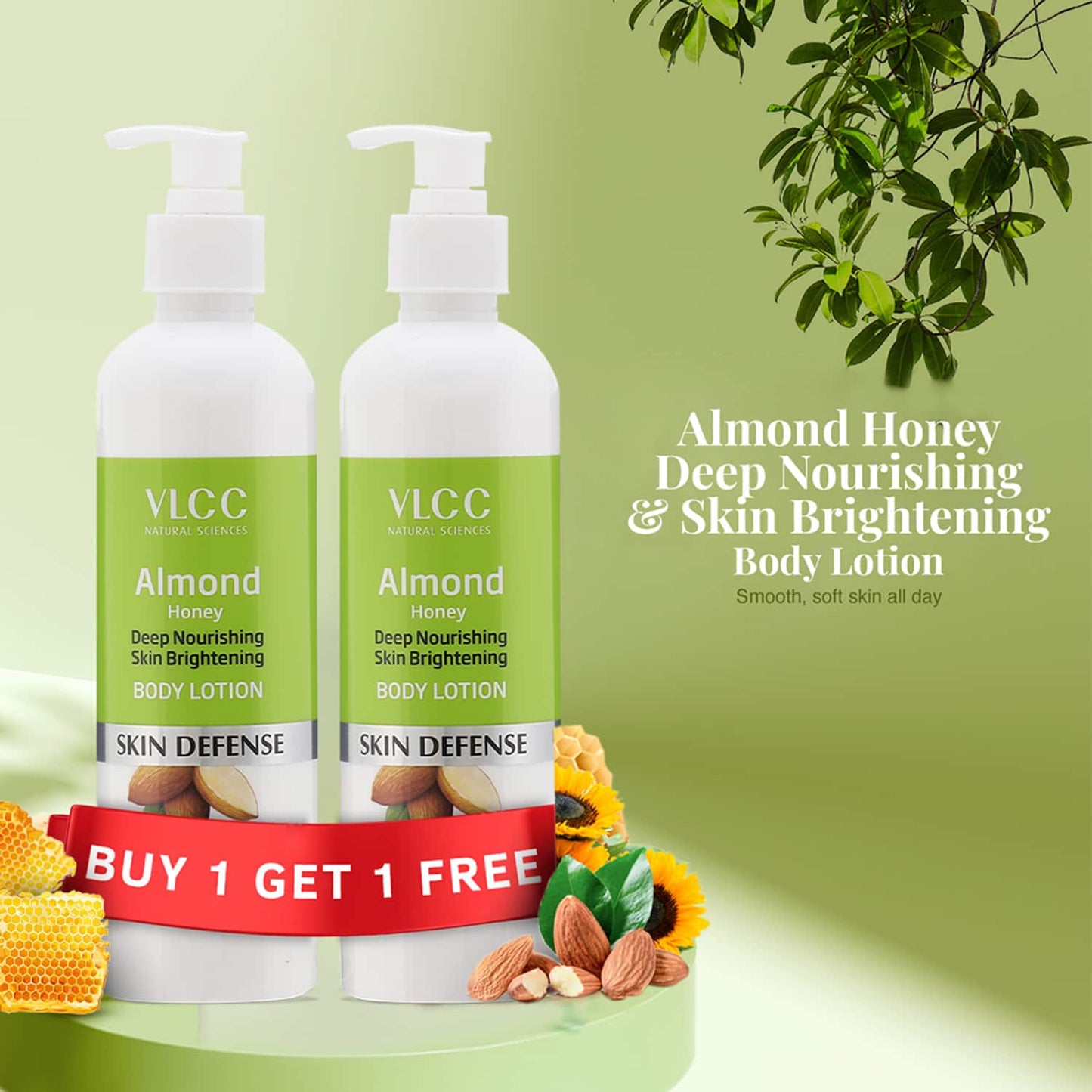 VLCC Hair Fall Control Shampoo & Almond Honey Skin Brightening Body Lotion Combo