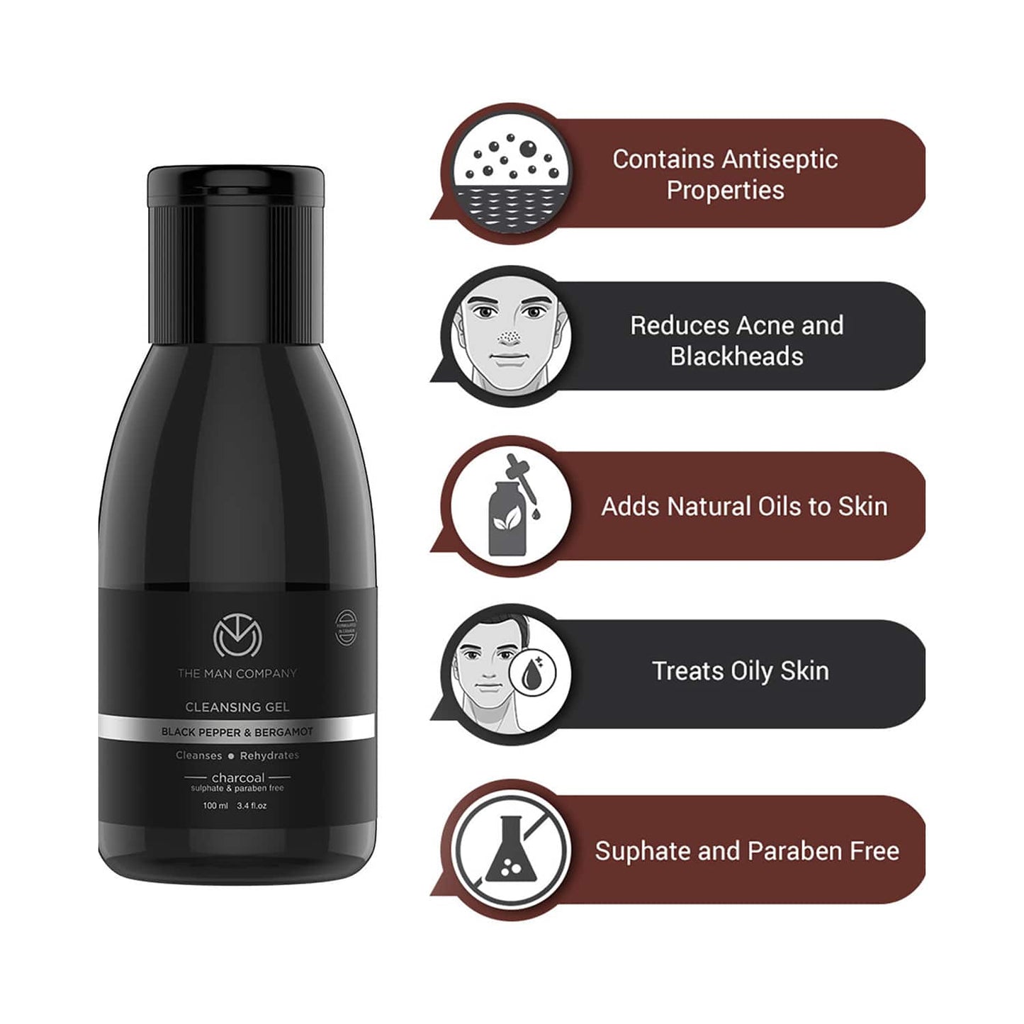 The Man Company Charcoal Black Pepper & Bergamot Cleansing Gel (100ml)