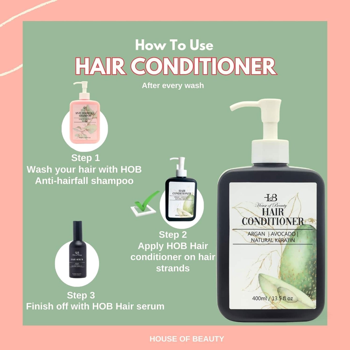 House of Beauty Hair Conditioner For Frizzy Hair Gives Moisture & Shine W/T Argan Oil (400 ml)