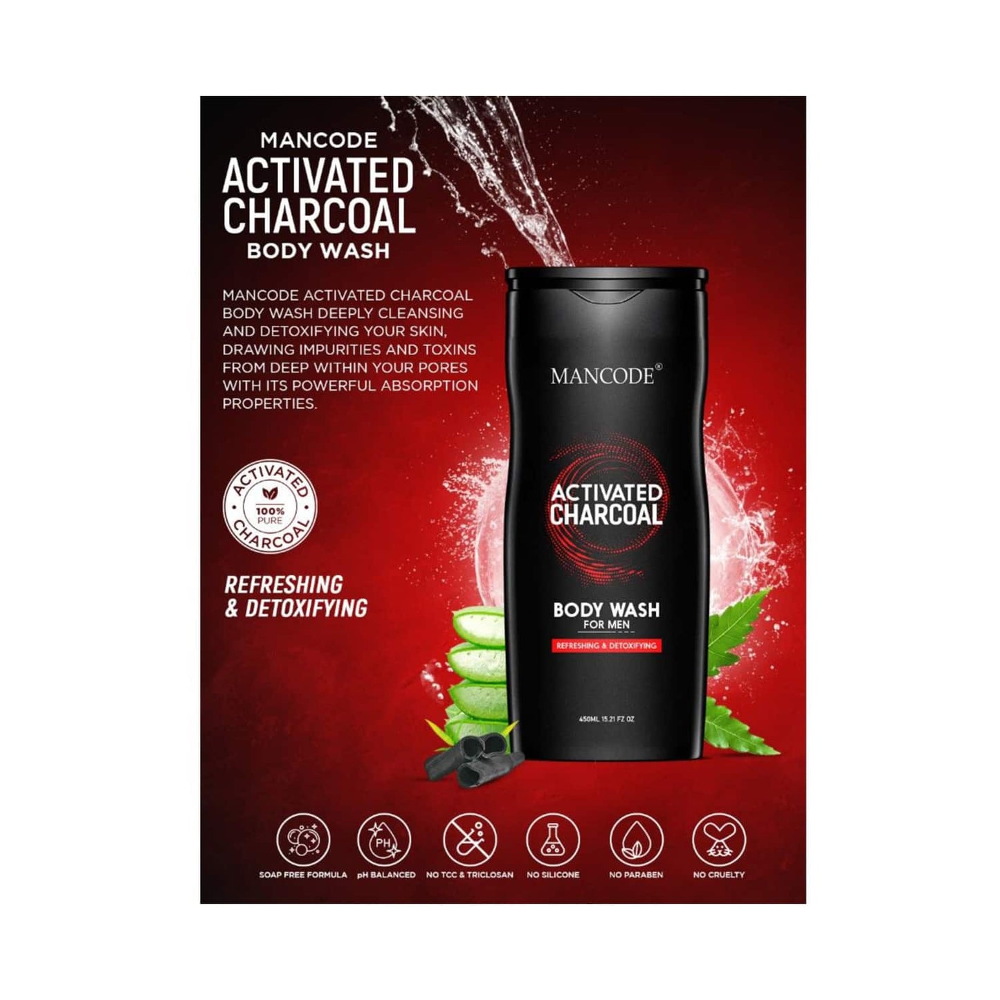 Mancode Activated Charcoal Body Wash (450ml)