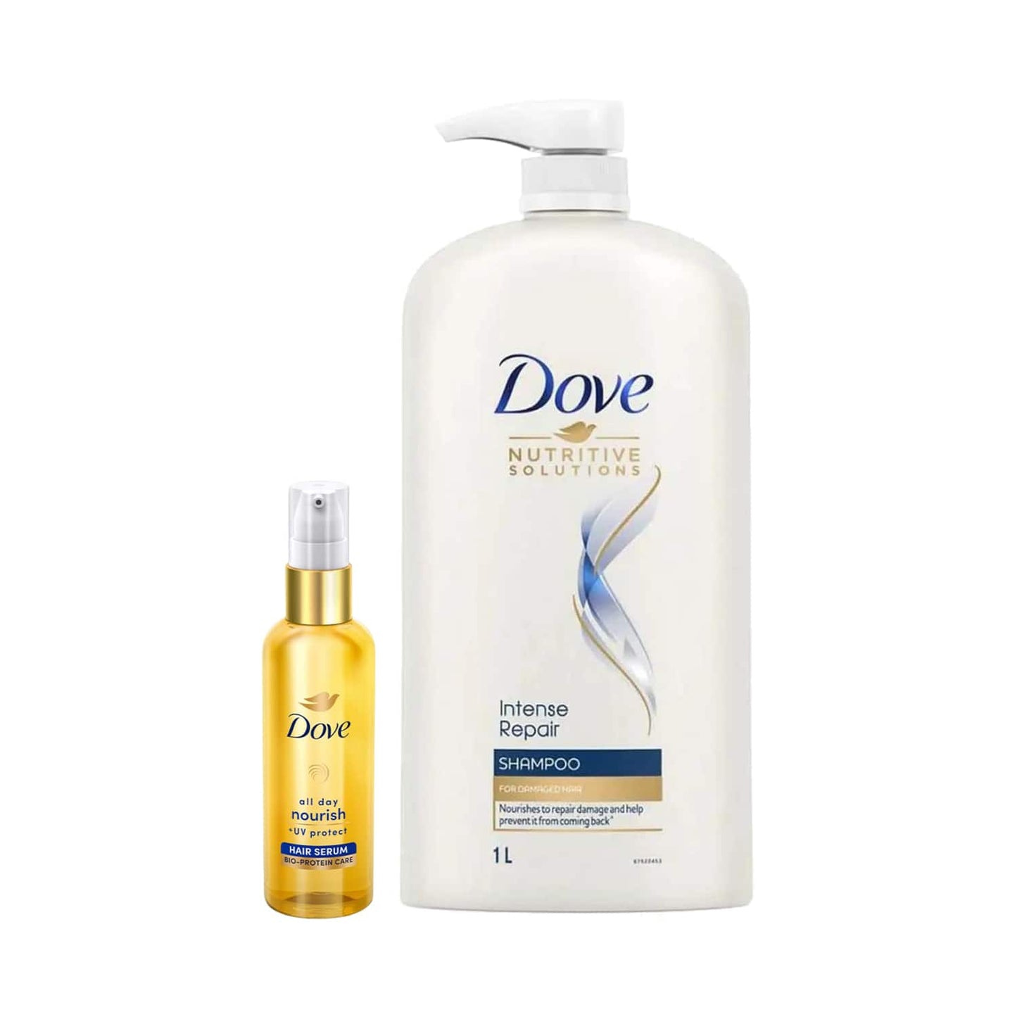 Dove Intense Repair Shampoo (1000 ml) & All Day Nourish+ UV Protect Hair Serum (48 ml) Combo