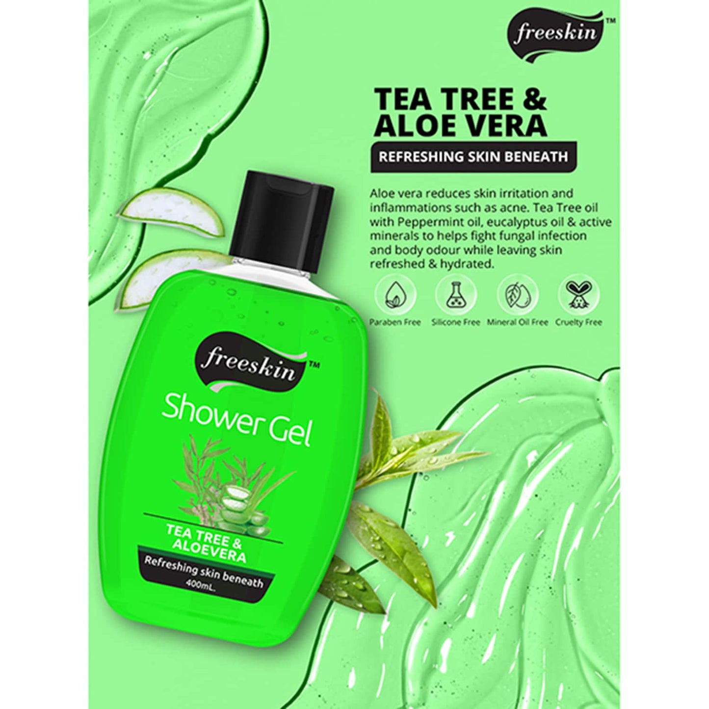 Freeskin Tea Tree & Aloe Vera Refreshing Shower Gel (400ml)