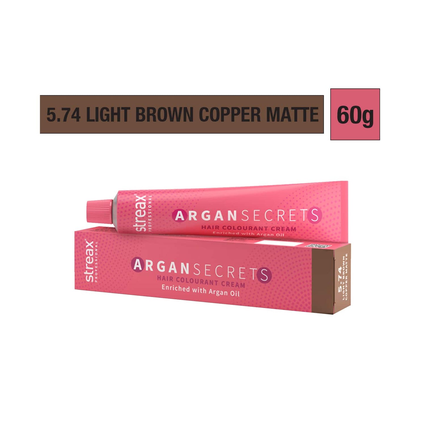 Streax Professional Argan Secrets Hair Colorant Cream - 5.74 Light Brown Copper Matte (60g)